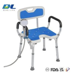 Foldable aluminum shower chair 150kg capacity with adjustable height and detachable backrest