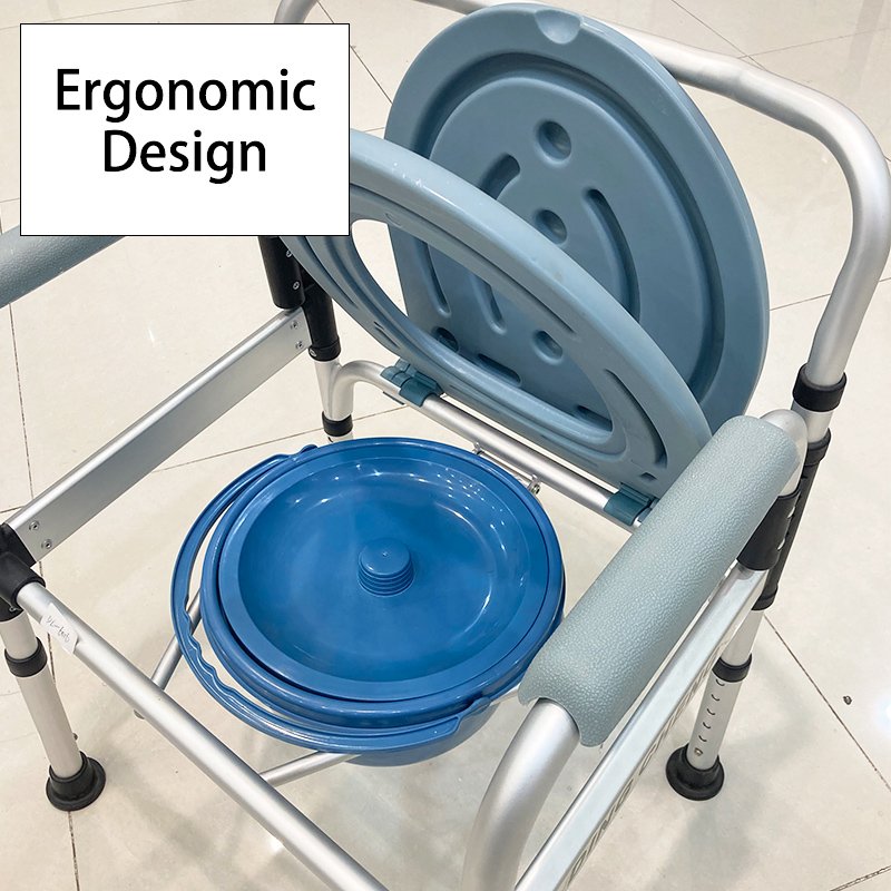 Side profile of the DL-6016L toilet chair, highlighting its ergonomically contoured seat and supportive backrest.