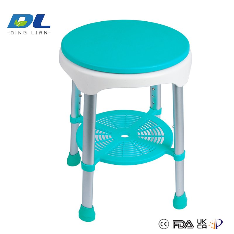 Back view of a shower chair with a comfortable backrest designed for safe bathing support.