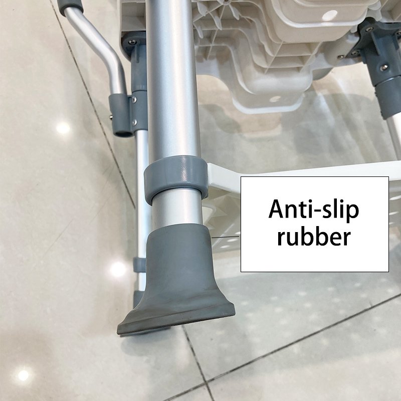 Close-up of the wide, grippy rubber foot pads on the base of the DL-9052 shower chair.