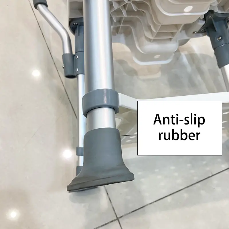 Close-up of the wide, grippy rubber foot pads on the base of the DL-9052 shower chair.