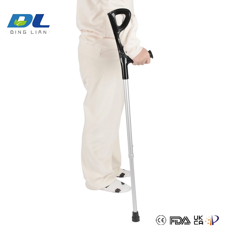 Adjustable elbow crutch with lightweight aluminum frame and non-slip rubber tip
