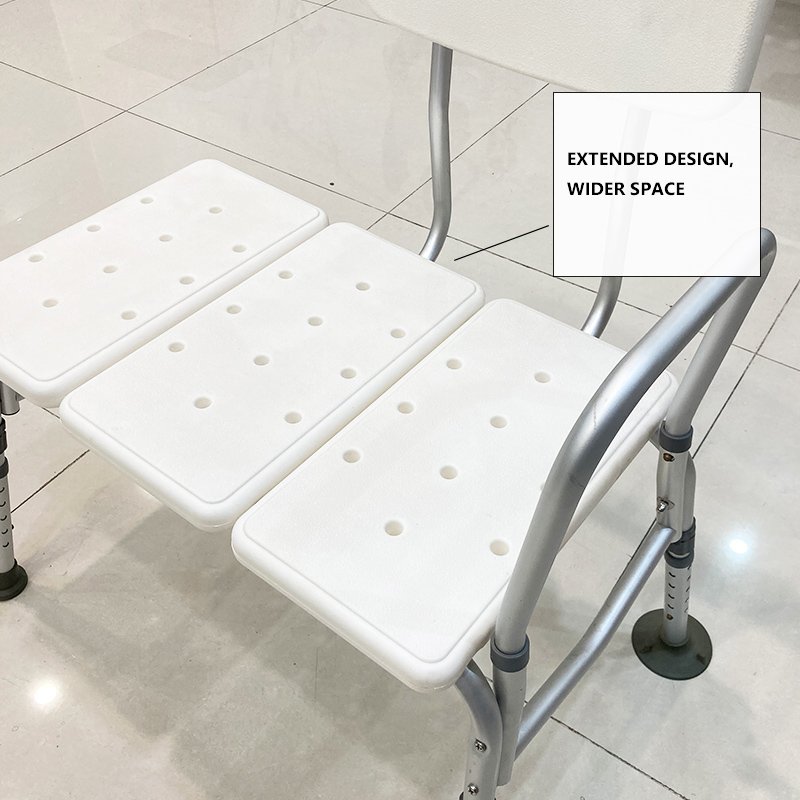 Transfer bench Model 9017 showing reinforced frame and seating layout designed for assisted bathroom transfers
