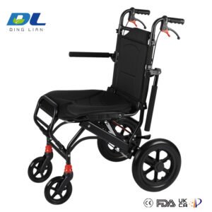 Close-up of ergonomic push handles and locking brakes on DL-7076A wheelchair