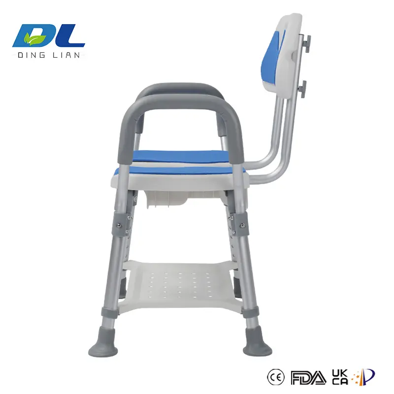 Adjusting the height of DL-9052 shower chair with easy-lock mechanism