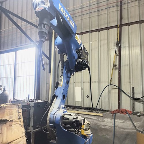 Robotic welding arm joining aluminum frame for rollator walker at Dinglian facility