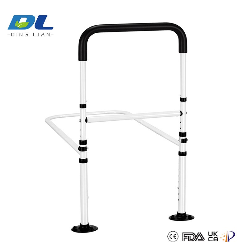 Senior using DL-3013 bedside handrail for safe support while getting out of bed