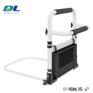 DL-3015B bedside handrail with sturdy steel frame installed beside a home bed