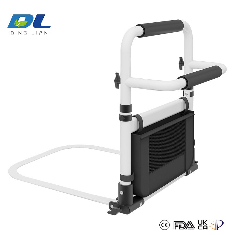 DL-3015B bedside handrail with sturdy steel frame installed beside a home bed