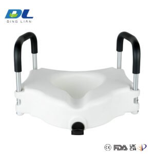 DL-4011 toilet height booster installed on standard toilet for elderly assistance