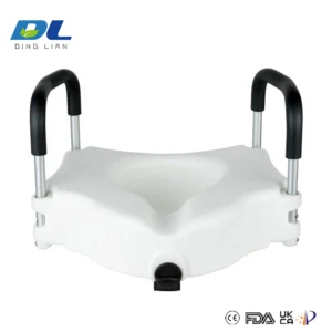 DL-4011 toilet height booster installed on standard toilet for elderly assistance