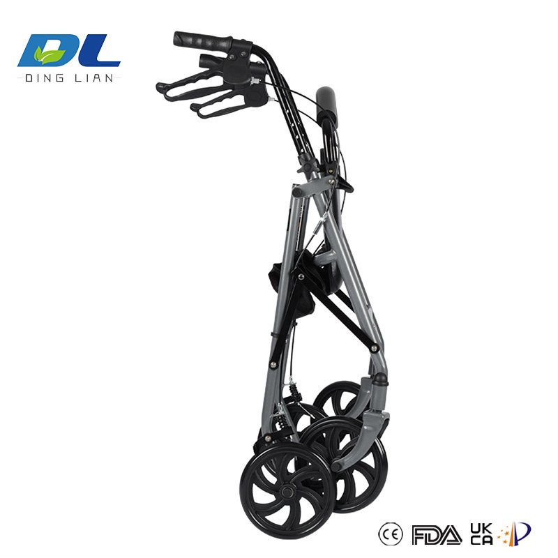 Folding rollator walker with lightweight aluminum frame for easy transport