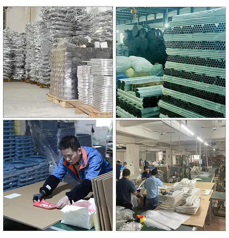 Workers assembling aluminum rollator walkers on the production line at Dinglian rehabilitation equipment factory in Zhongshan, China.