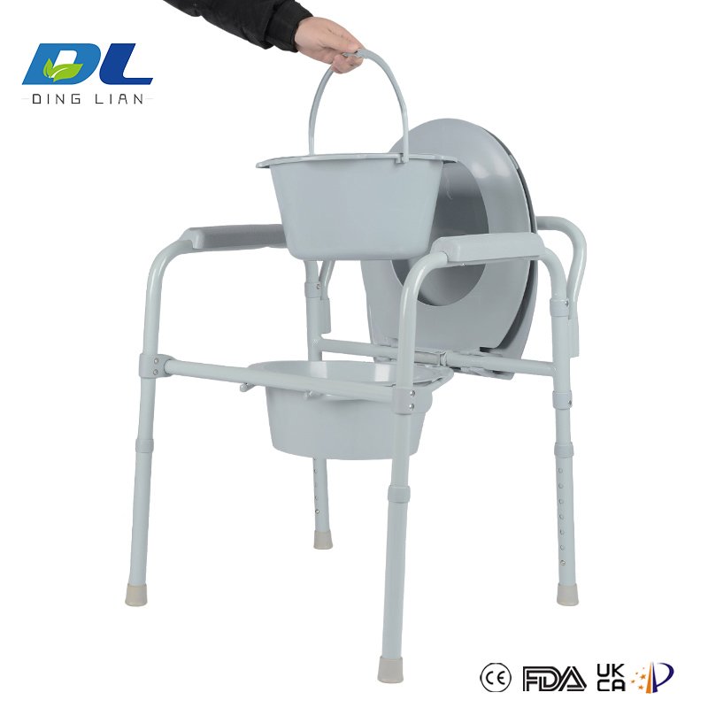DL-6013 foldable commode chair positioned beside toilet for safety support