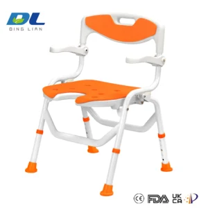 Front view of 9018C folding shower chair with non-slip feet and ventilated seat for safe bathing.