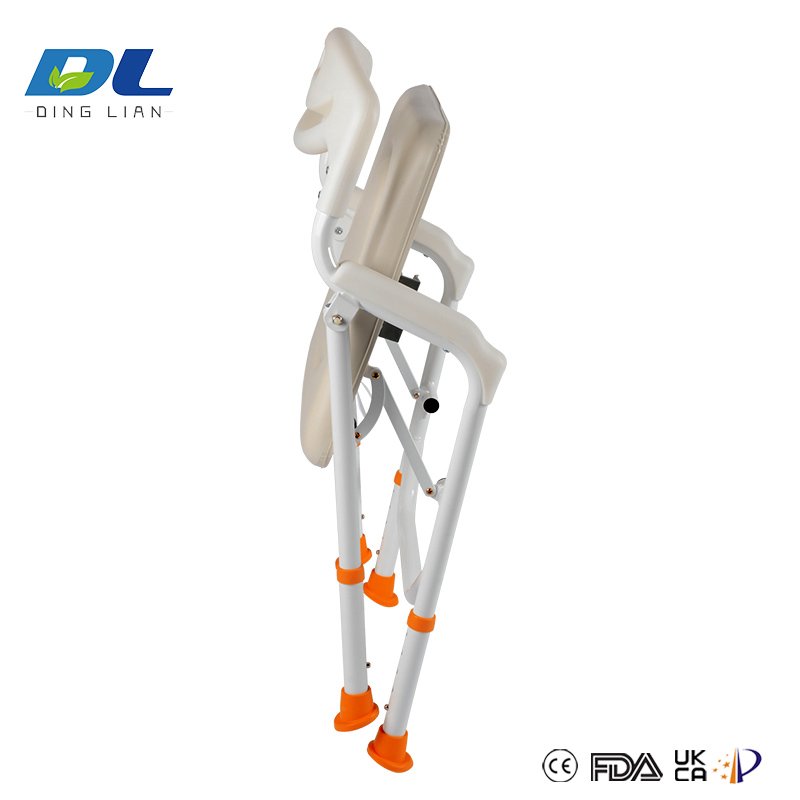 Close-up of height adjustment mechanism on DL-6018 toilet chair legs