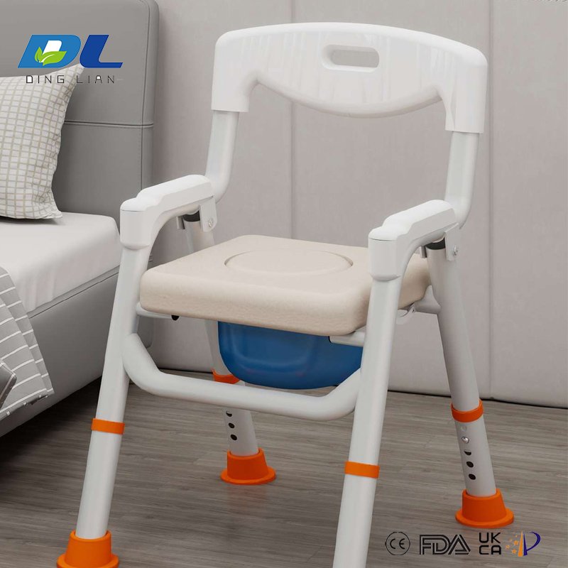 DL-6018 toilet chair folded to compact size for closet storage