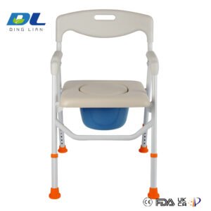 DL-6018 foldable toilet chair positioned over standard toilet for elderly support