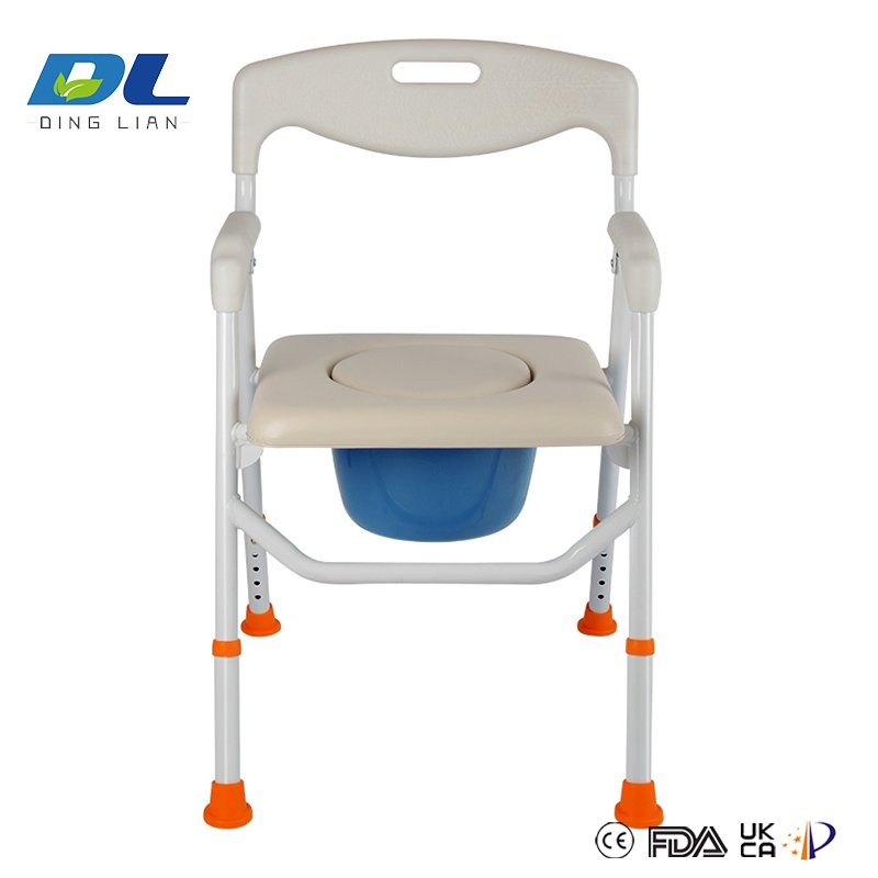 DL-6018 foldable toilet chair positioned over standard toilet for elderly support