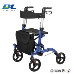 Senior using DL-7078C rollator with basket during outdoor walk