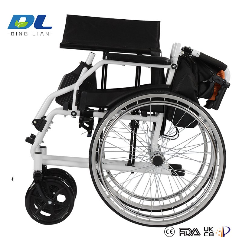 Foldable DL-2017B wheelchair shown in compact folded position for easy transport