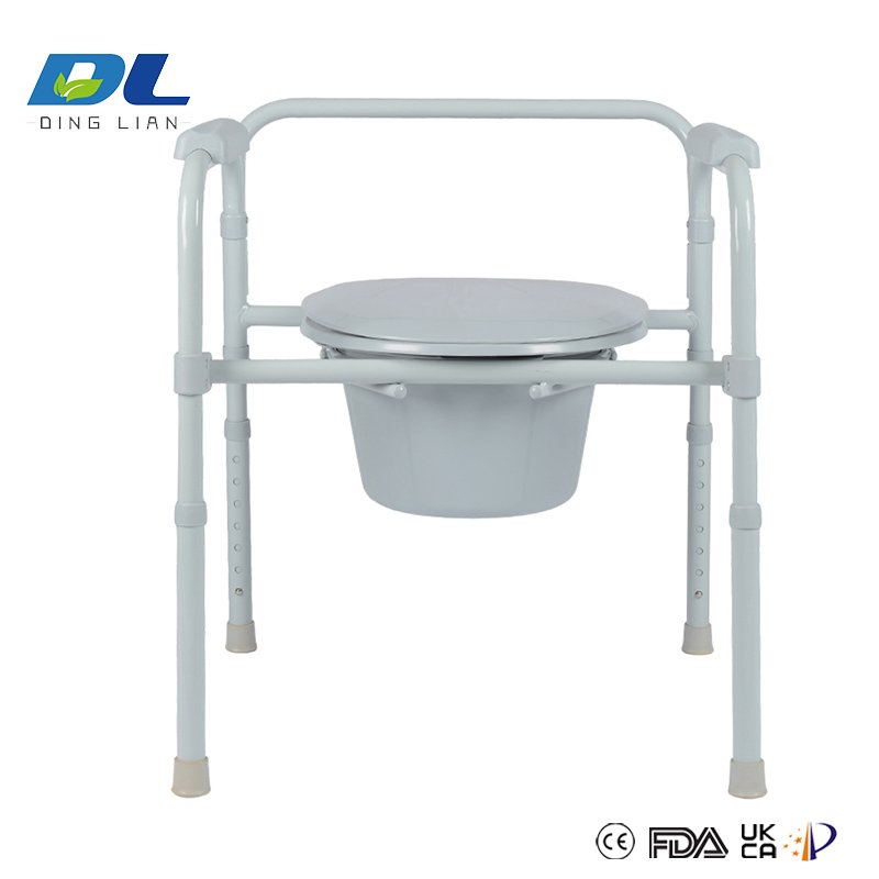 DL-6013 commode chair folded flat against wall for storage