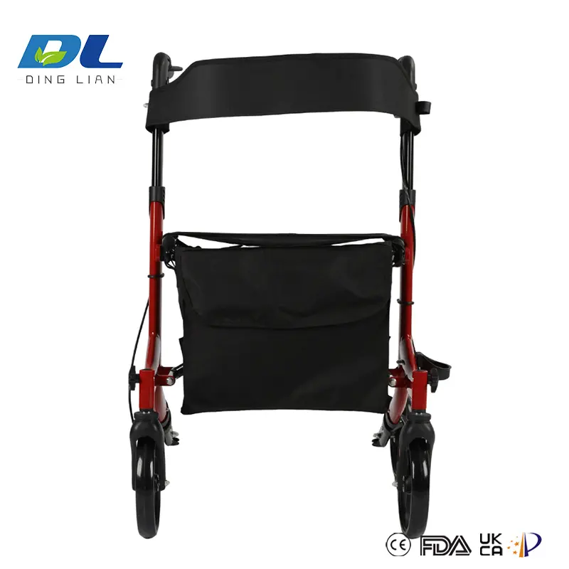Senior using DL-7078A four-wheeled vehicle for stable outdoor walking support