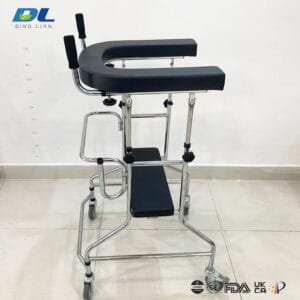 Side view of DL 2017 U shaped four wheel walker highlighting frame structure and walking clearance