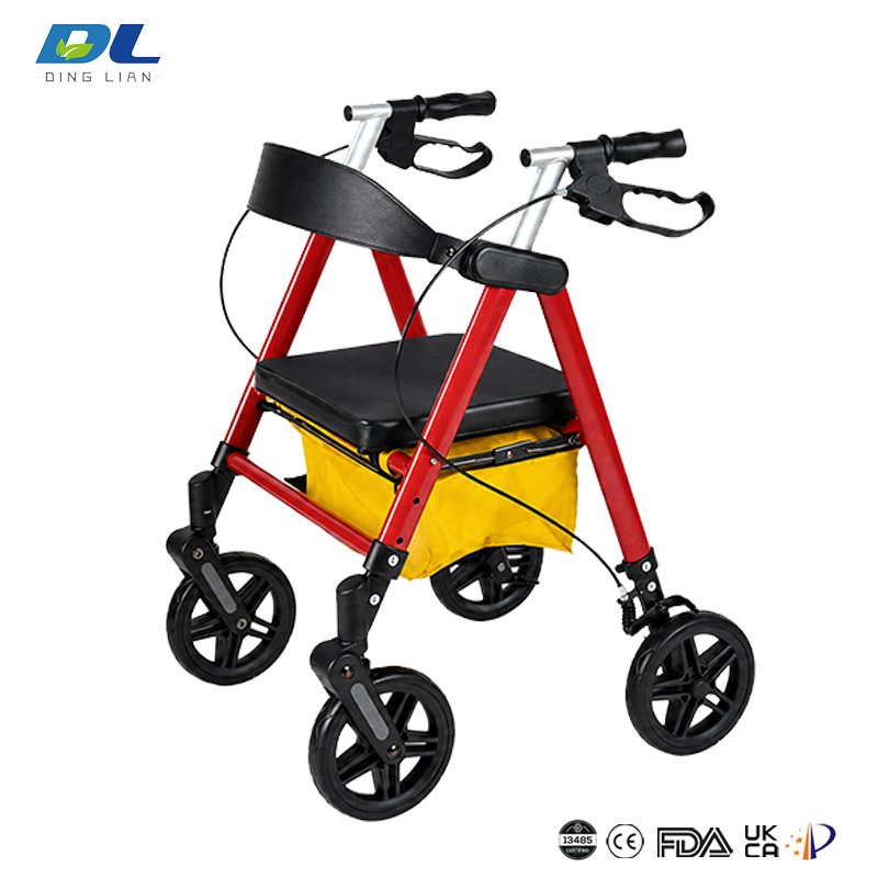 DL-7077D rollator walker lightweight aluminum frame with seat and brake system for elderly mobility support