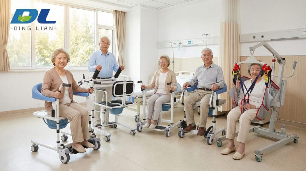 Patient transfer equipment used in daily care settings, supporting safe movement between bed, chair, and mobility aids