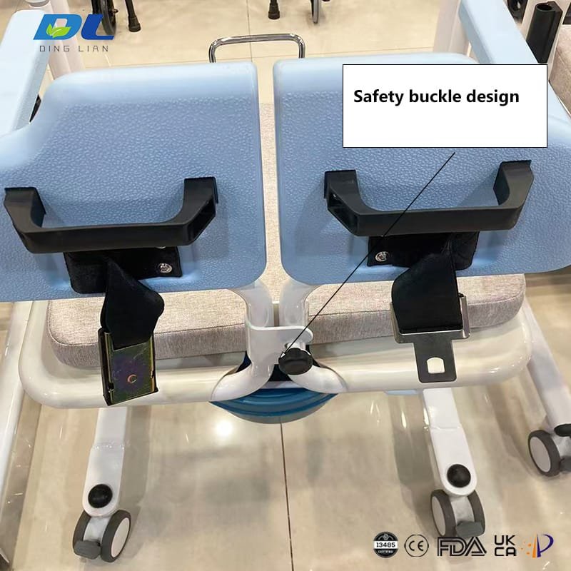 Safety buckle design on DL WGYW03 hydraulic wheelchair for patient stability
