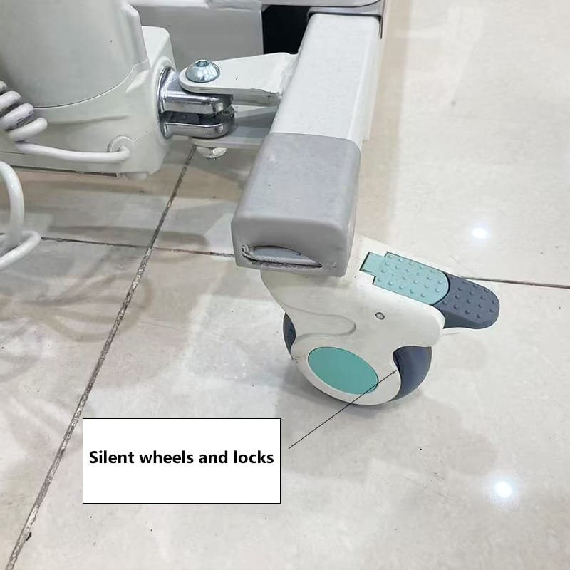 Silent wheels with locking system on DL WGYW05 electric patient lift for stable indoor movement
