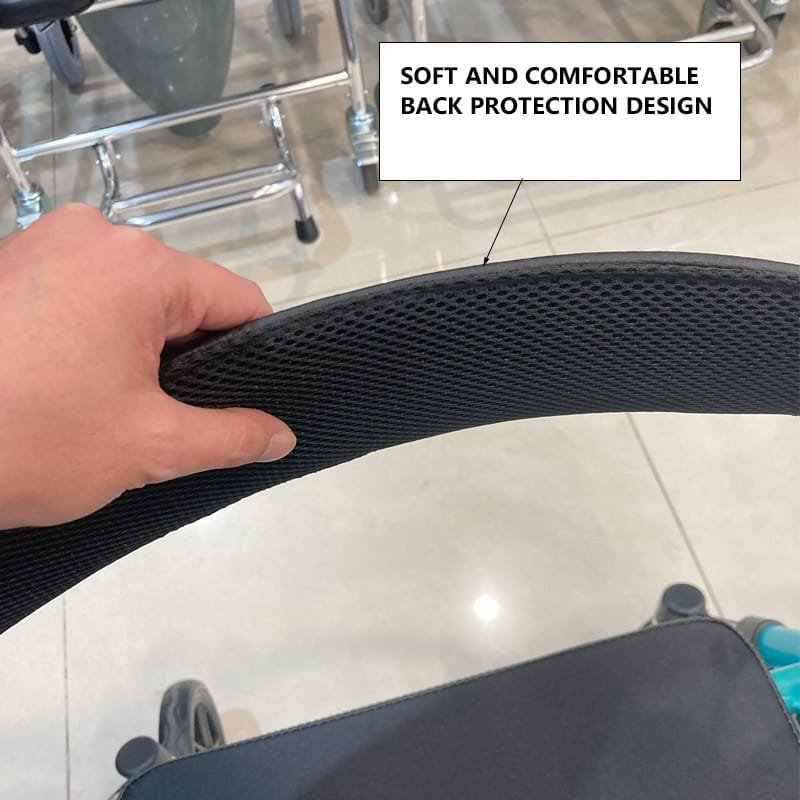 Soft backrest on 7077D rollator designed to support users while resting during walking breaks