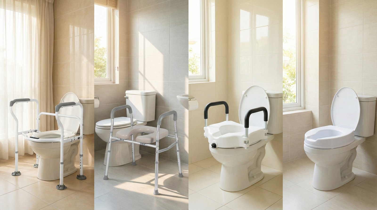 Commode chairs and handrails used in daily care environments