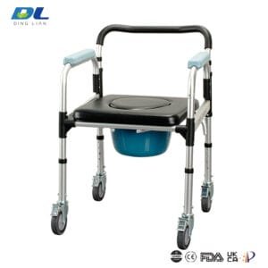 Side view of DL-6023 showing wheel brake system and frame structure for safe patient transfers