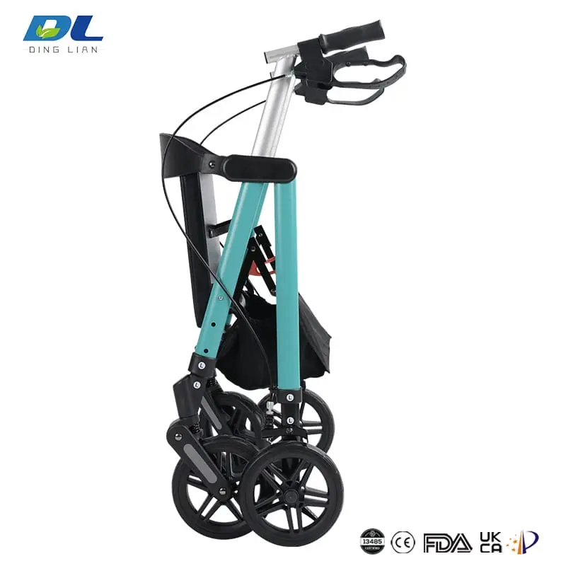 DL-7077D aluminum rollator folds easily for convenient storage and transport, perfect for daily use.