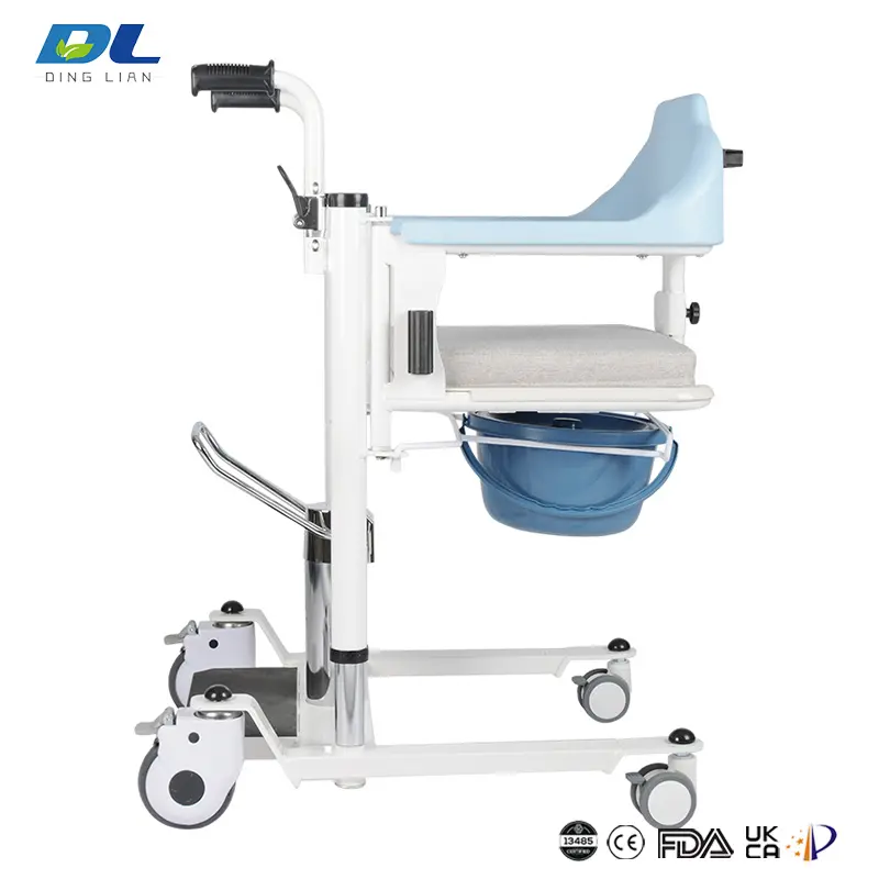 Rear view of DL-WGYW01 showing padded backrest handles and hydraulic lift control mechanism