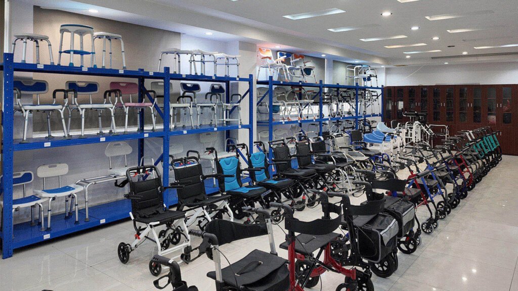 Product display area showing rehabilitation equipment models