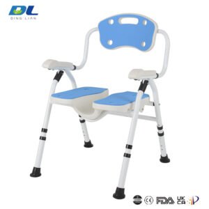 Side view of DL-9017 shower chair with stable aluminum frame