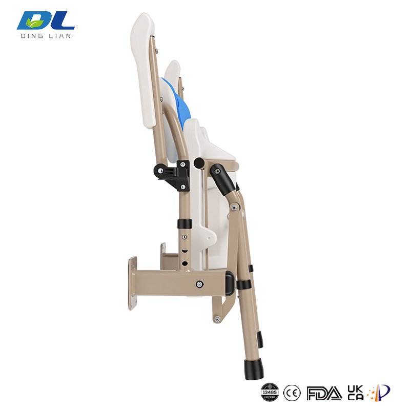 Customizable wall mounted shower chair for different bathroom setups