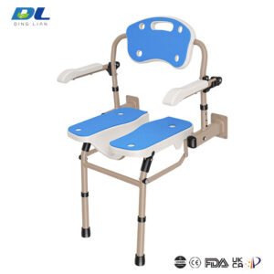 Wall mounted shower chair securely installed for safe bathing in home bathrooms