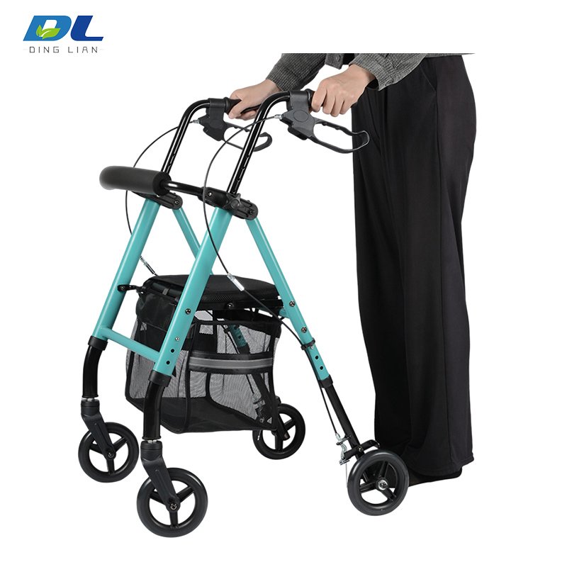 DL-7077C rollator walker hand brake system for controlled stopping and walking safety support