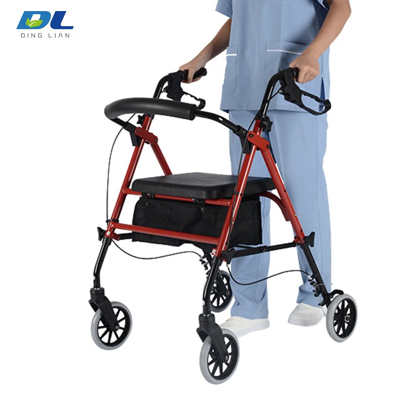 DL-7072 rolling walker hand brake system for controlled stopping and safety support