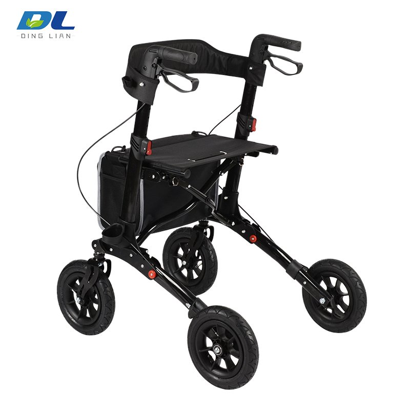 DL-7078B four wheel rollator walker seat and hand brake system for safety and resting support